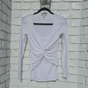 Boston Proper White Ruched Long Sleeve Blouse
